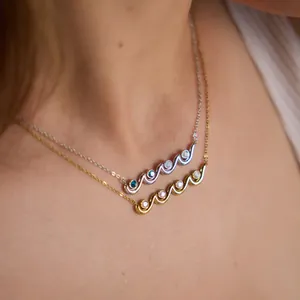 Stainless Steel Wave Rhinestone Pendant Necklace Minimalist Clavicle Chain Jewelry Elegant Neckpiece Gift for Women Daily Accessories