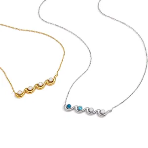Elegant titanium steel wave necklaces with sparkling zircon stones in gold and silver.