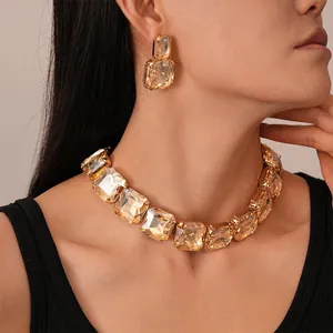 Collana E Orecchini Con Strass Quadrati Oversize Lega Geometrica Accessorio Da Party Alla Moda Gioielli Per Donna