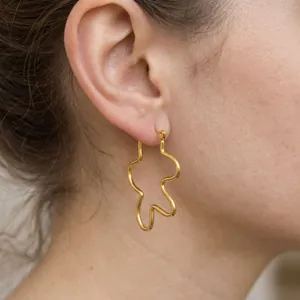 18K Gold Plated Stainless Steel Wave Line Hoop Earrings For Women Minimalist Geometric Irregular Fluid Design Jewelry Gift