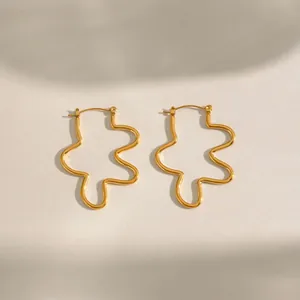 High-quality detail of irregular wavy line 18K gold-plated stainless steel hoop earrings