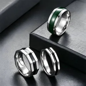 Minimalist Stainless Steel Drip Oil Geometric Ring For Men Women Trendy INS Enamel Band Octagonal Finger Jewelry Gift