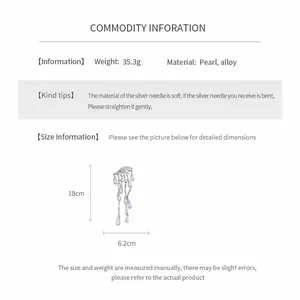 Detailed size guide for pearl eye tassel brooch with 18cm length and 6.2cm width