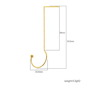 Detailed view of gold stainless steel tassel chain earrings with dimensions and weight.