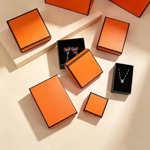 Elegant Cardboard Jewelry Gift Box With Ribbon Bow Velvet Sponge For Ring Earring Necklace Pendant Bracelet