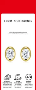 Elegant oval cut moissanite stud earrings in 14k gold plated 925 silver finish