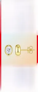 Detail view of oval cut moissanite stud earrings in gold plated S925 silver