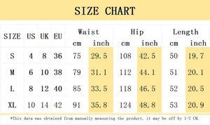 Detailed size chart for cargo denim shorts featuring US, UK, and EU size conversions