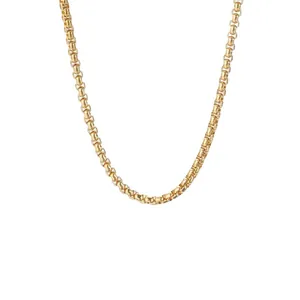Classic golden stainless steel box chain necklace with minimalist square link design