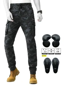 Pantalon de Moto Rétro pour Hommes Mélange Polyester Coton Camouflage Cargo Jogger Avec Genouillères Amovibles pour Cyclisme Extérieur