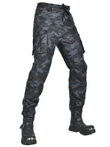 Pantalon cargo de moto camouflage noir pour hommes avec poches et chevilles élastiques