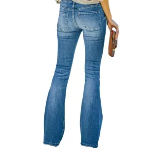 Slim fit γυναικείο τζιν καμπάνα με vintage πλύσιμο και λεπτομέρειες στην πίσω όψη