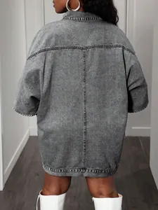 Oversized acid wash dark grey denim jacket featuring back seam detail and dropped shoulders