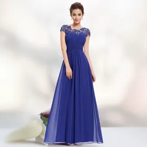 Elegantes königsblaues Maxikleid mit floraler Spitzenstickerei und Chiffonrock für Partys