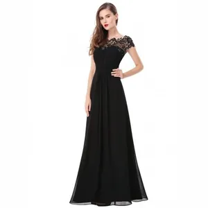 Elegantes schwarzes ärmelloses Abendkleid aus Spitze mit hoher Taille und Faltenrock in A-Linie