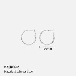 30mm stainless steel hoop earrings for women with a sleek polished silver finish