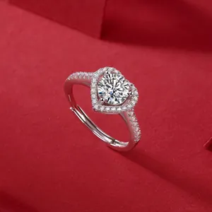 925 sterling silver ring with 1ct moissanite heart-shaped halo and adjustable band