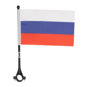 Safety flag bracket with spring base and Russian flag for bicycle handlebars