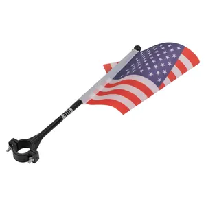 Universal bicycle safety flag pole with US flag, spring base and mounting clamp