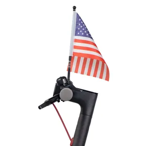 Close-up of safety flag for electric scooters with US flag and adjustable handlebar mount