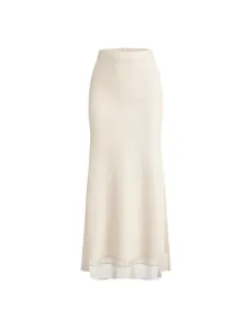 Jupe sirène élégante taille haute crème avec ourlet en tulle double épaisseur