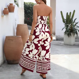 Combinaison bustier à imprimé floral avec jambes larges et bordures style bohème