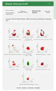 Size chart showing dimensions for resin Christmas figurines like Santa and Snowman