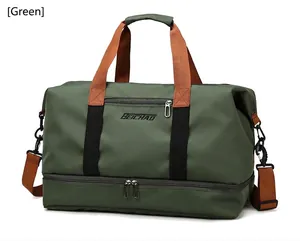 Large forest green fitness travel bag with red straps and dedicated shoe compartment