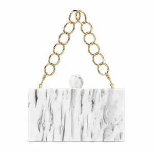 Elegant marble acrylic evening clutch bag with round gold handle for women's weddings