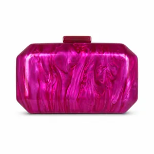 Pink marble acrylic evening clutch bag with geometric shape and magnetic closure for women