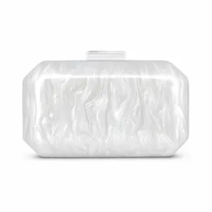 Elegant white marble acrylic evening clutch bag with rectangular marble pattern design