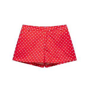 Women's vintage red and white polka dot shorts with pockets and belt loops