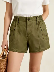 Women Slim Fit Short Sleeve T-Shirt And Multi Pocket Cargo Shorts Vintage Casual Summer Streetwear Outfits