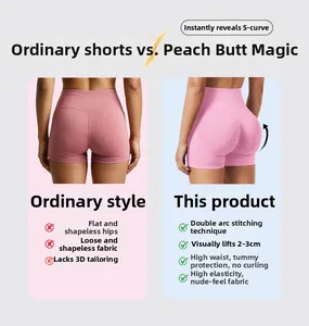 Detail of high-waisted fitness shorts with double-arch stitching and peach butt lifting design
