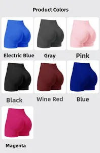 Detailed grid view showing high waist seamless yoga shorts in seven vibrant sports colors