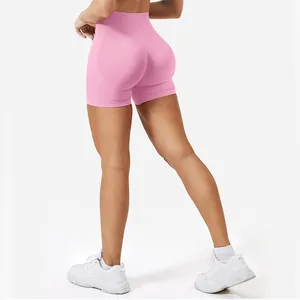Pink high-waisted yoga shorts with scrunch butt lift and sculpting fit for gym workouts