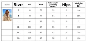 Size chart showing chest and waist measurements for casual V-neck faux suede tassel top