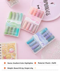 Detail view of colorful gradient highlighter pens in pastel shades for school and office