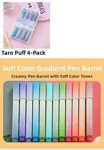 Detail of gradient highlighter pens set with soft pastel barrels and 4-pack retail box