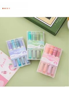 Close-up of soft-tip gradient highlighters in 4-pack Morandi color sets with frosted cases