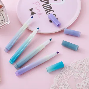Set of 4 gradient soft tip highlighters in shades of blue and lilac for aesthetic notes