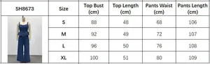Size chart for blue striped camisole top and wide-leg trousers two-piece set for women