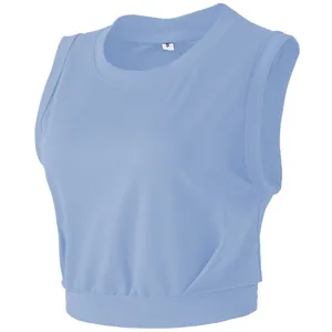 Ärmelloses hellblaues Crop-Top Yoga-Weste mit Rippensaum für Fitness und Laufen