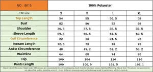 Size chart with measurements in cm for long sleeve pink women pajamas set 100% polyester
