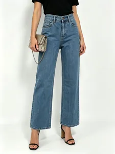 Damen Klassische Vintage Jeans Mit Hoher Taille Und Weitem Bein Lockere Gerade Gewaschene Denim Hose Alltagskleidung