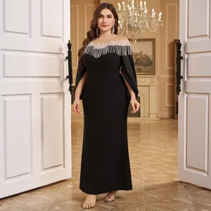 Elegant black evening gown with gold lace neckline and cape sleeves for formal parties