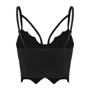 Débardeur corset gothique en velours noir avec ourlet chauve-souris et fines bretelles