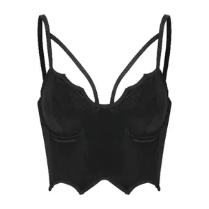 Haut court bustier gothique en velours noir à fines bretelles et ourlet irrégulier