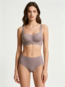 Seamless square neck lingerie set with soft support and high elastic fabric in grey purple
