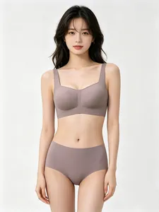 Detail view of seamless deep purple lingerie set with soft support and high elastic fabric